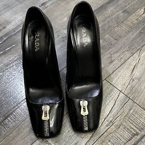Prada Black Heels with Zipper Accent